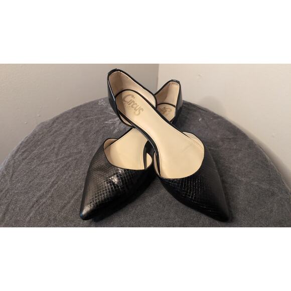 Circus by Sam Edelman Romona D'Orsay reptile scale black pointed flats 7 - Picture 1 of 7